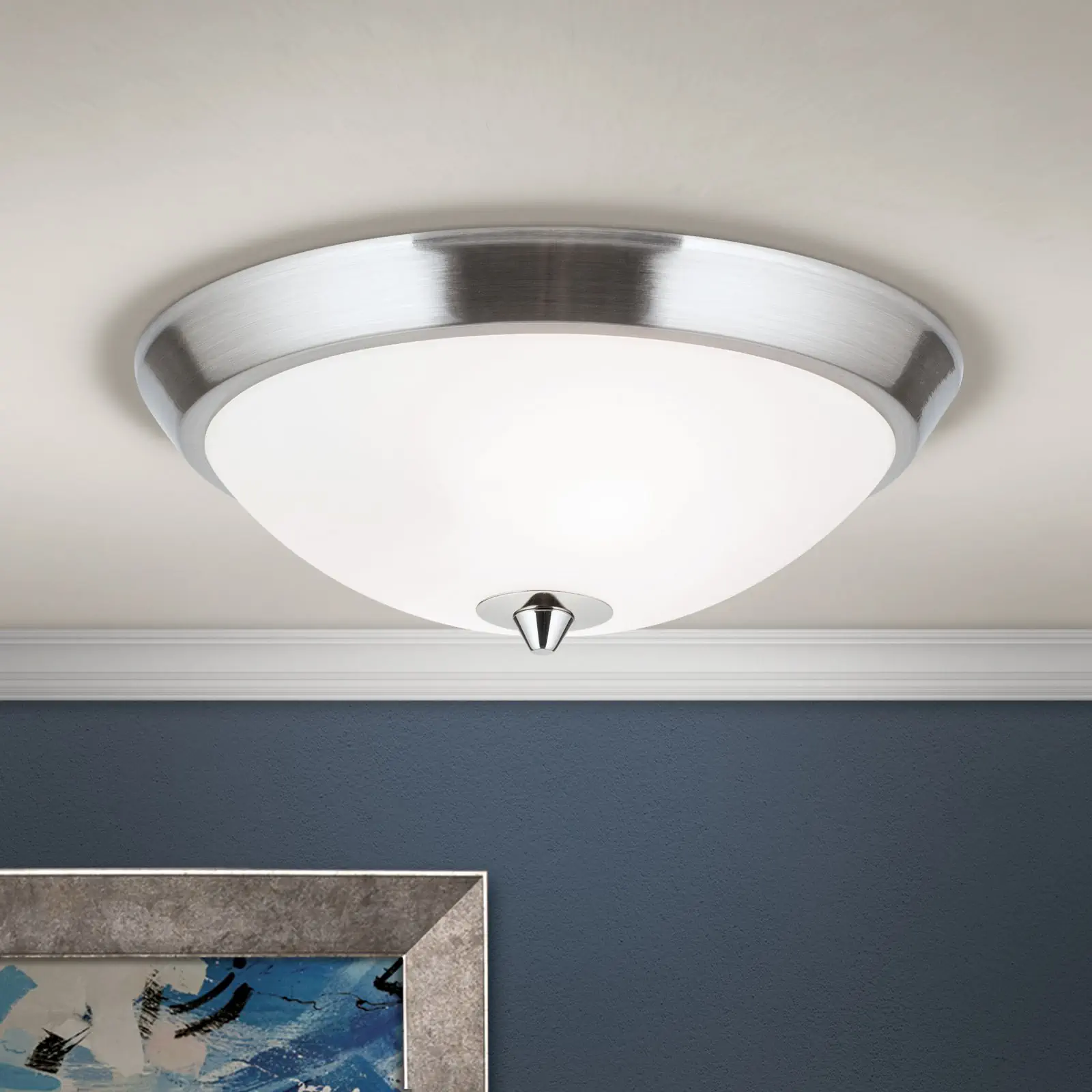 Plafonska lampa OPALDESIGN, satinirana, sa opal-mat staklom, Ø 24 cm