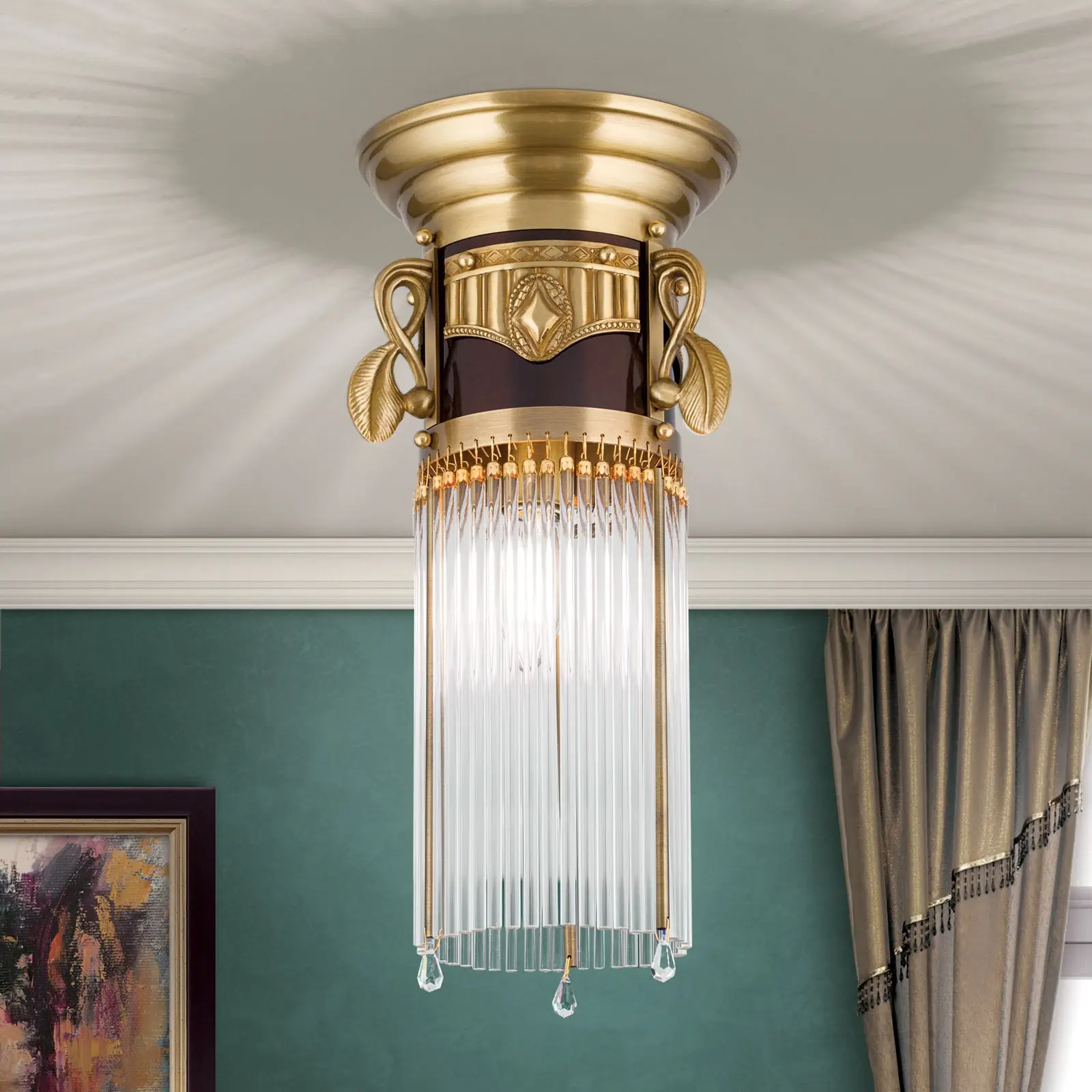 Plafonska lampa ADELE, antik mesing, sa staklenim štapićima, Ø 18 cm