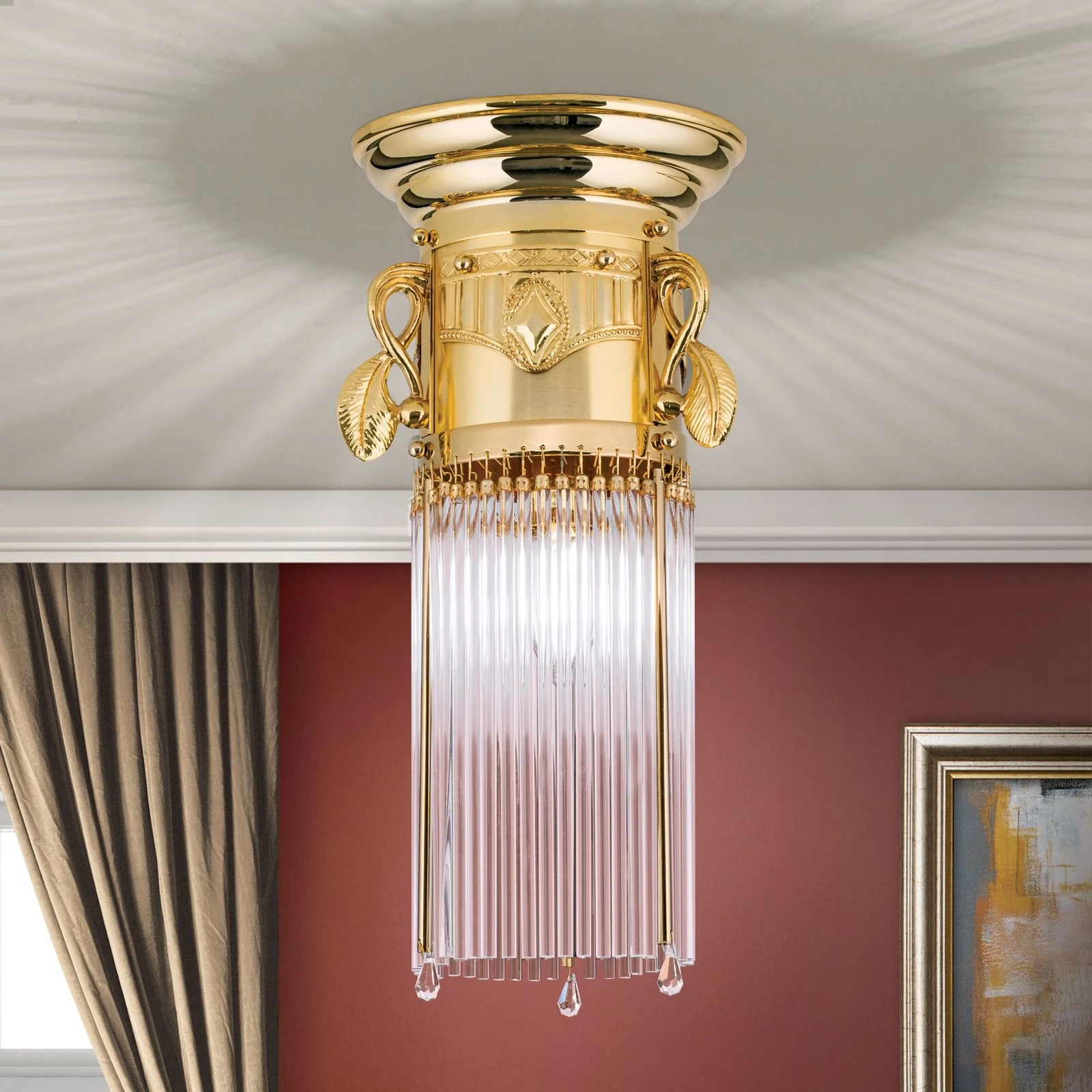 Plafonska lampa ADELE, 24-karatno pozlaćena, kristalni stakleni štapići, Ø 18 cm