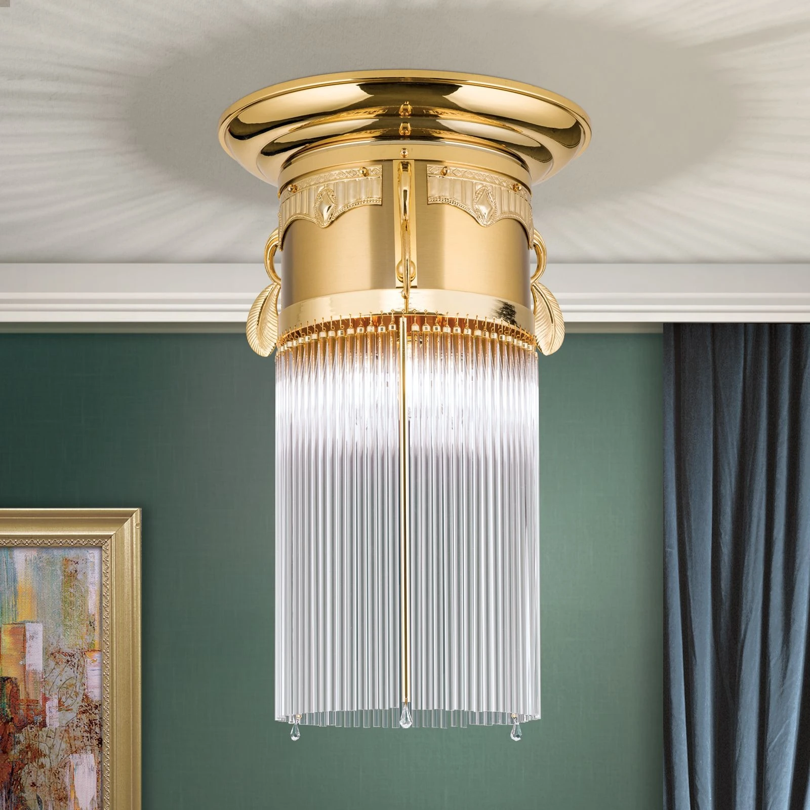 Plafonska lampa ADELE, 24-karatno pozlaćena, kristalni stakleni štapići, Ø 37 cm