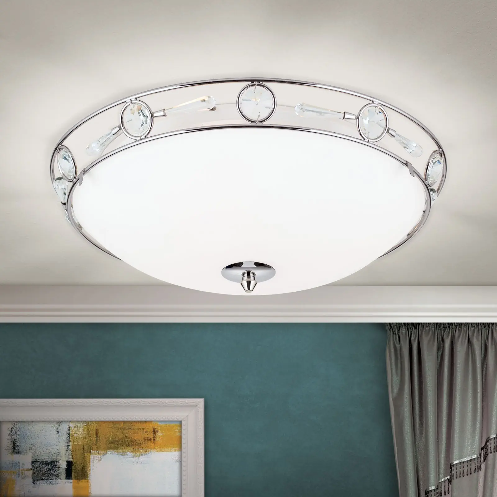 Plafonska lampa OPALDESIGN, satinirana, sa opal-mat staklom, Ø 45 cm