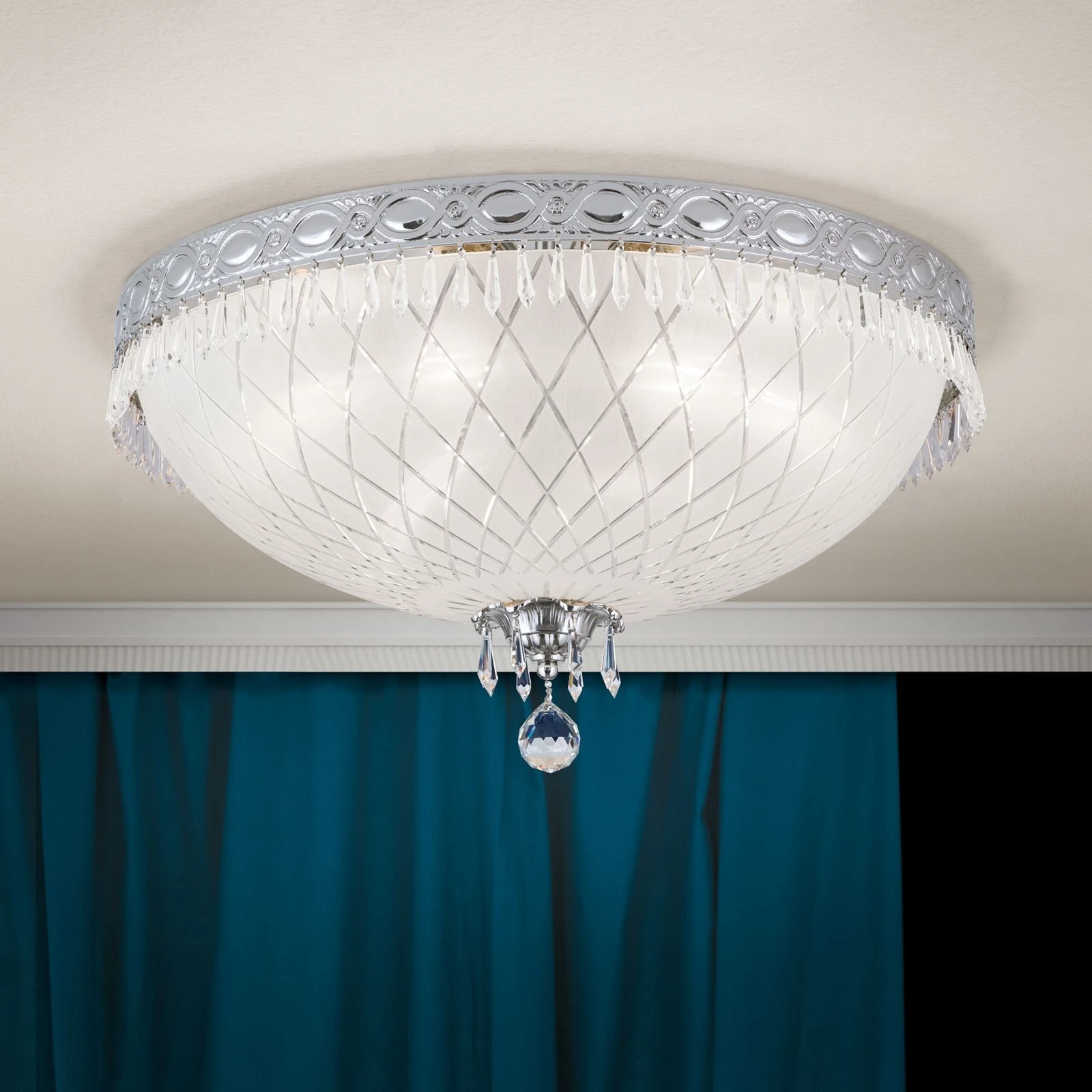 Plafonska lampa EMPIRE CRYSTAL, antik srebro, Ø 55 cm
