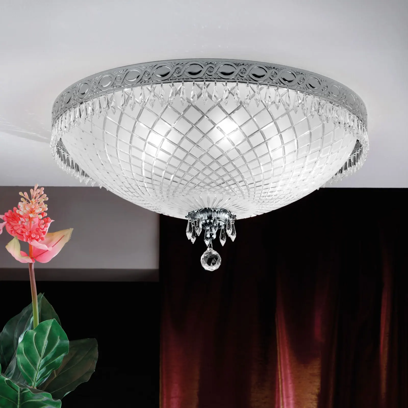 Plafonska lampa EMPIRE CRYSTAL, antik srebro, Ø 61 cm