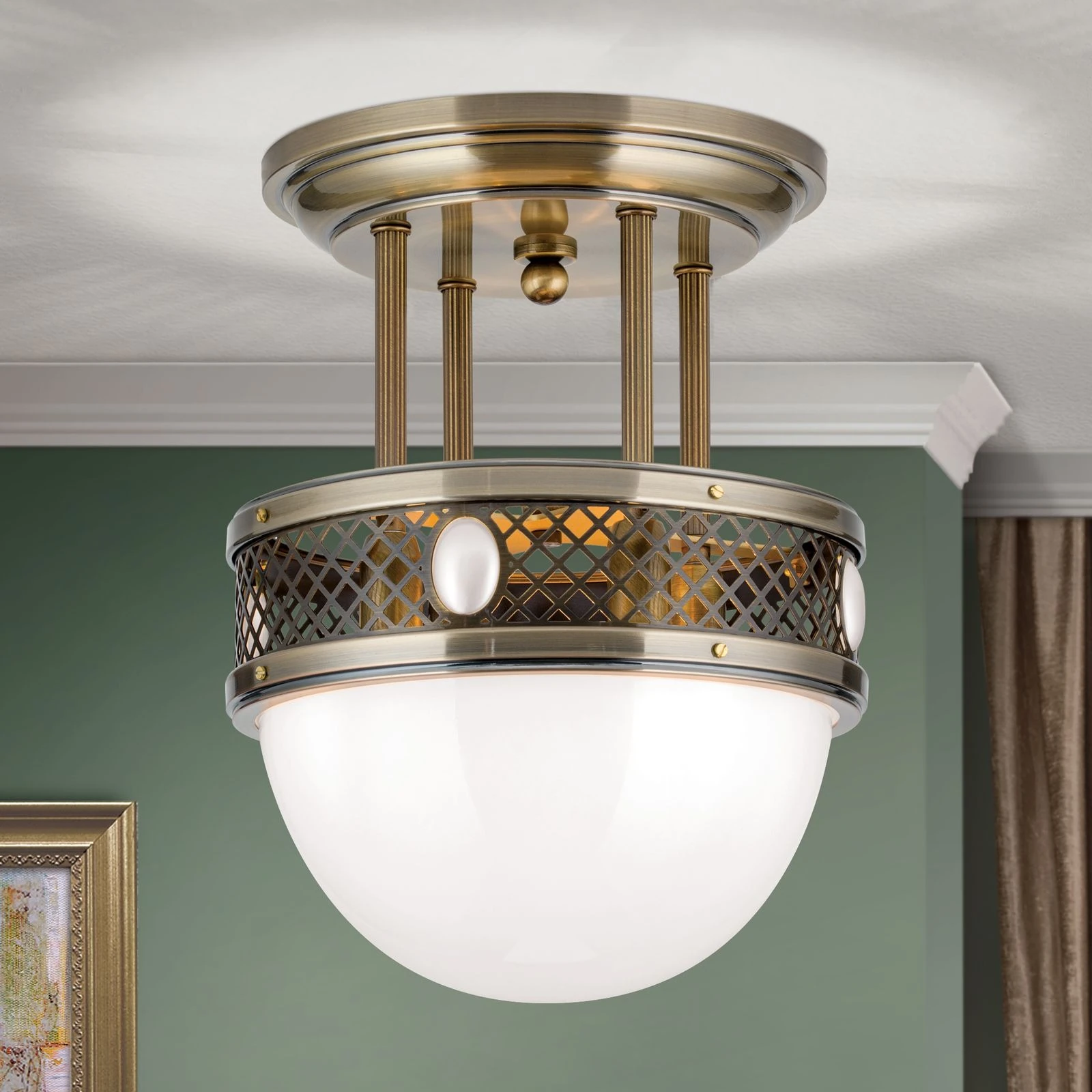 Plafonska lampa sa kratkim vešanjem ALT WIEN, antik mesing, 33 cm