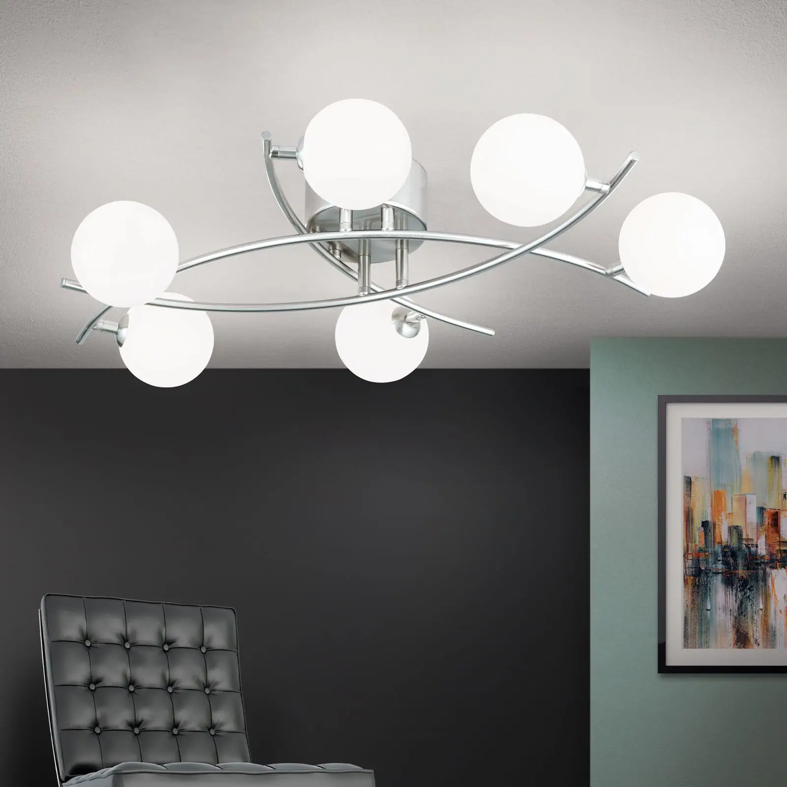 Plafonska lampa SANTI, 6 izvora svetla, satinirana