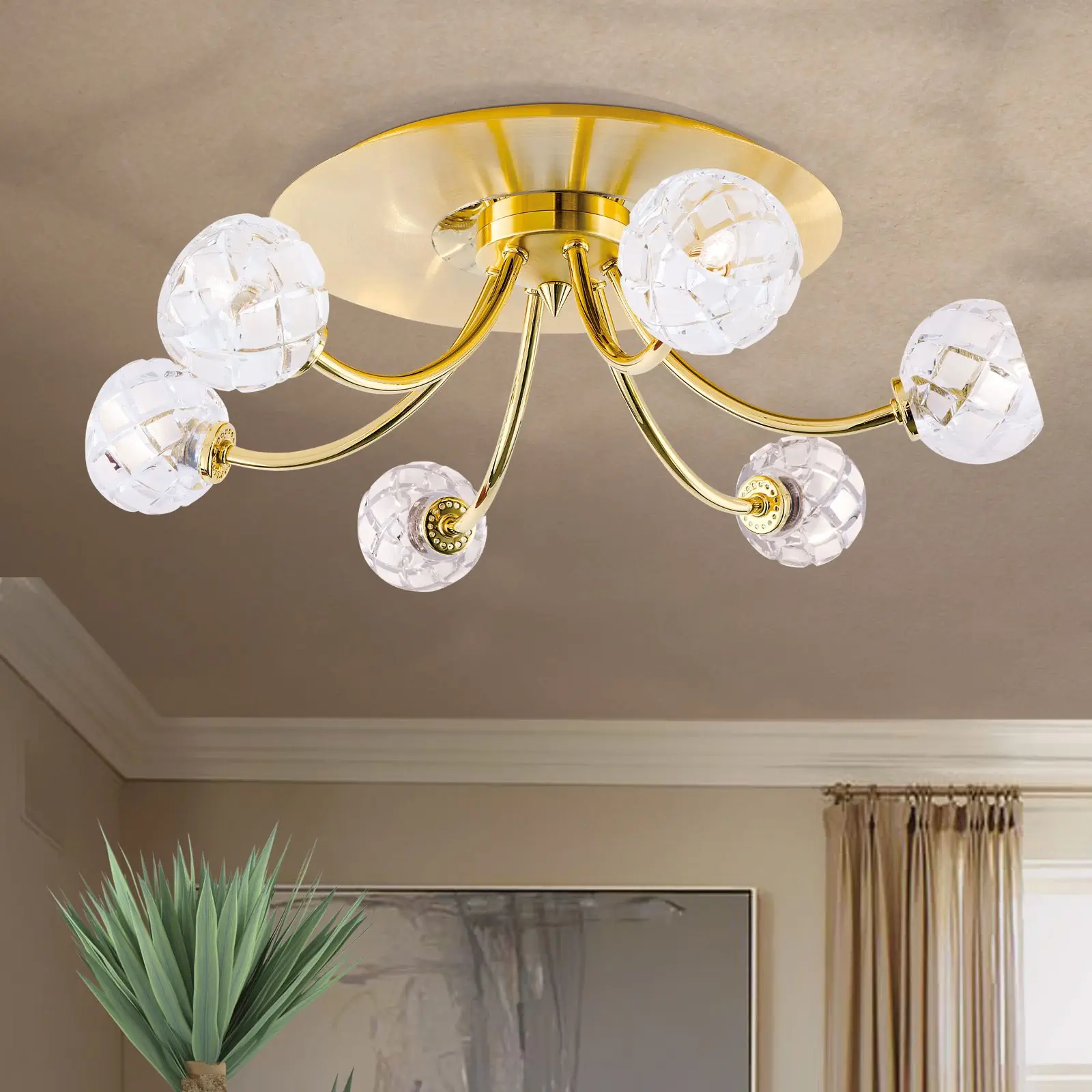 Plafonska lampa MADERNO, mat zlato, sa 6 izvora svetla