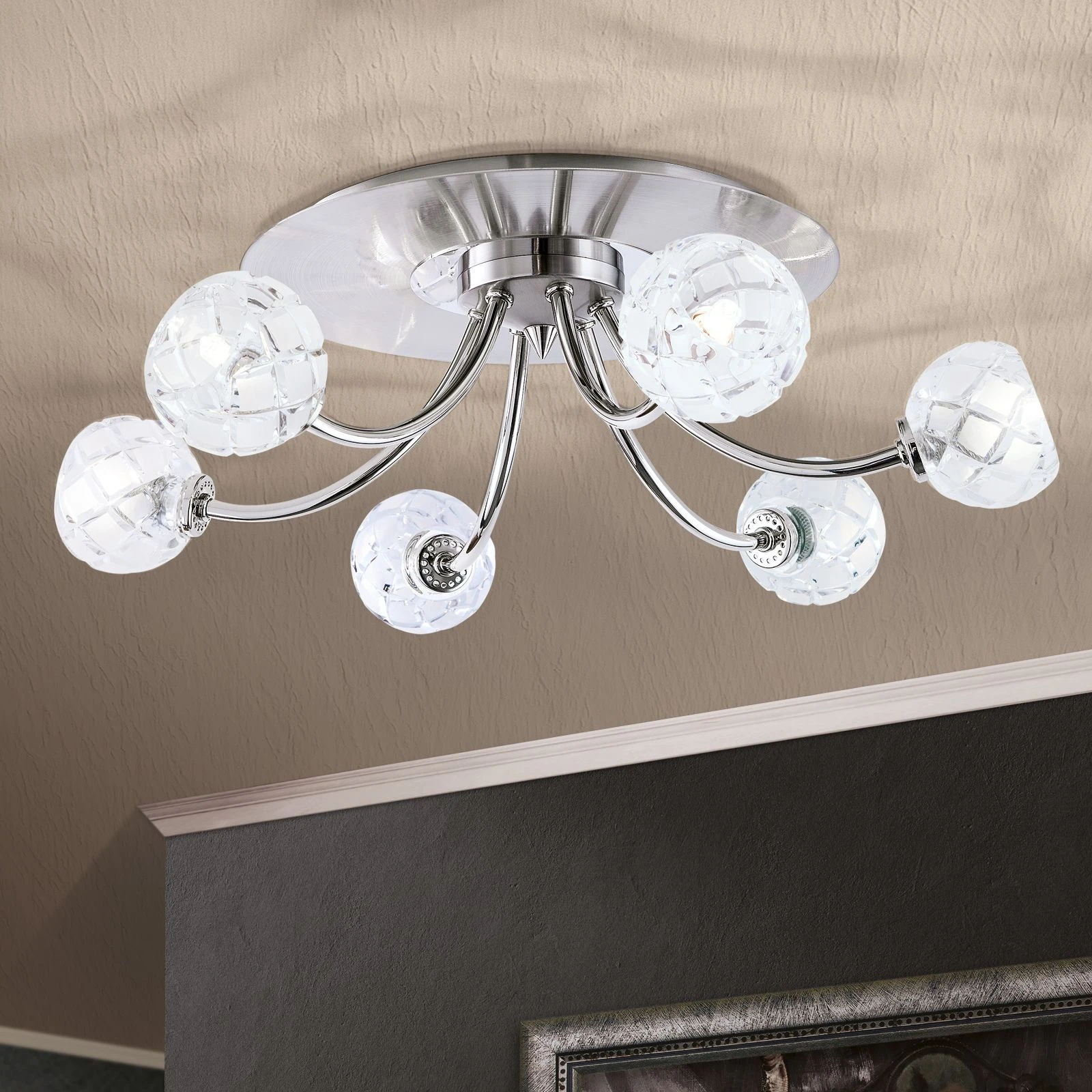 Plafonska lampa MADERNO, saten hrom, sa 6 izvora svetla