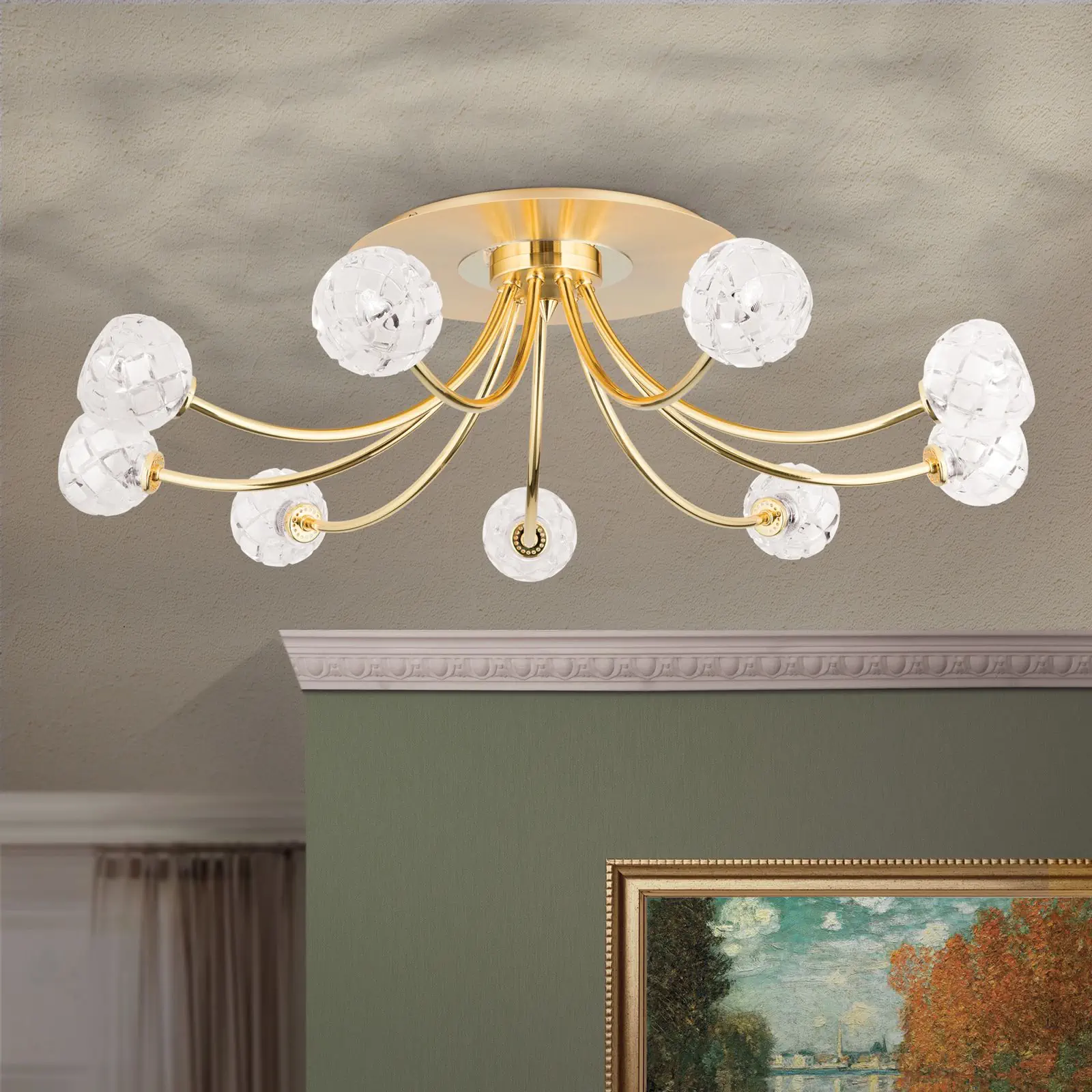 Plafonska lampa MADERNO, mat zlato, sa 9 izvora svetla