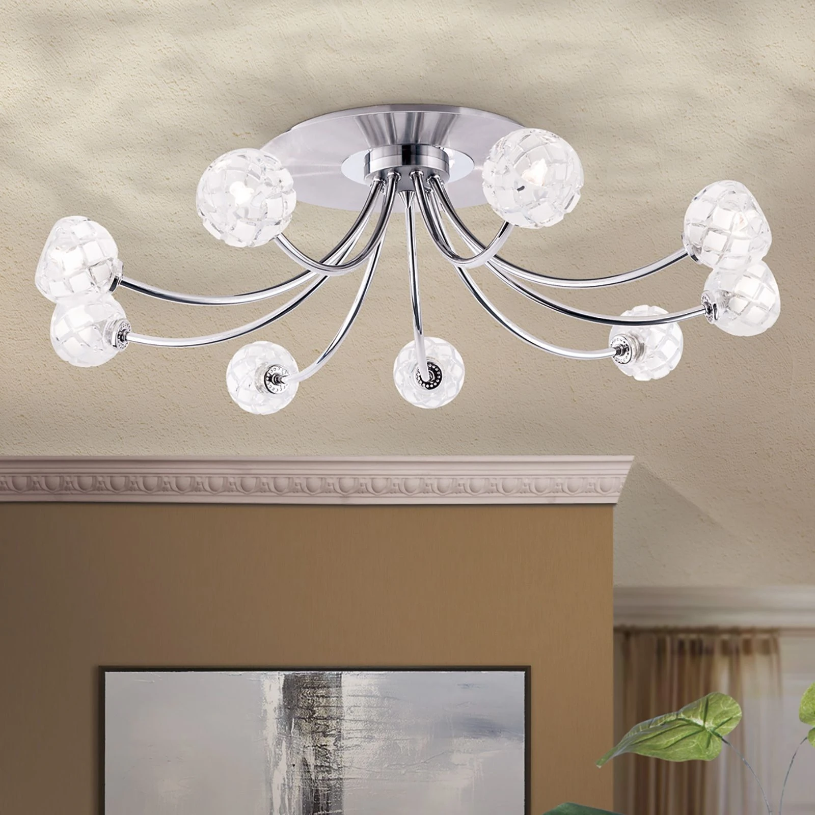 Plafonska lampa MADERNO, saten hrom, sa 9 izvora svetla