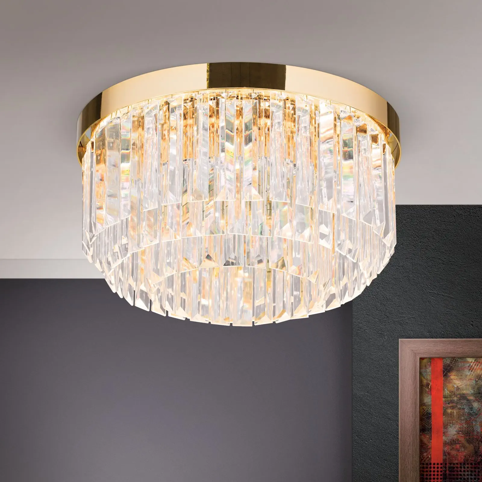 LED plafonska kristalna lampa PRISM, pozlaćena 24-karatnim zlatom, Ø 35 cm
