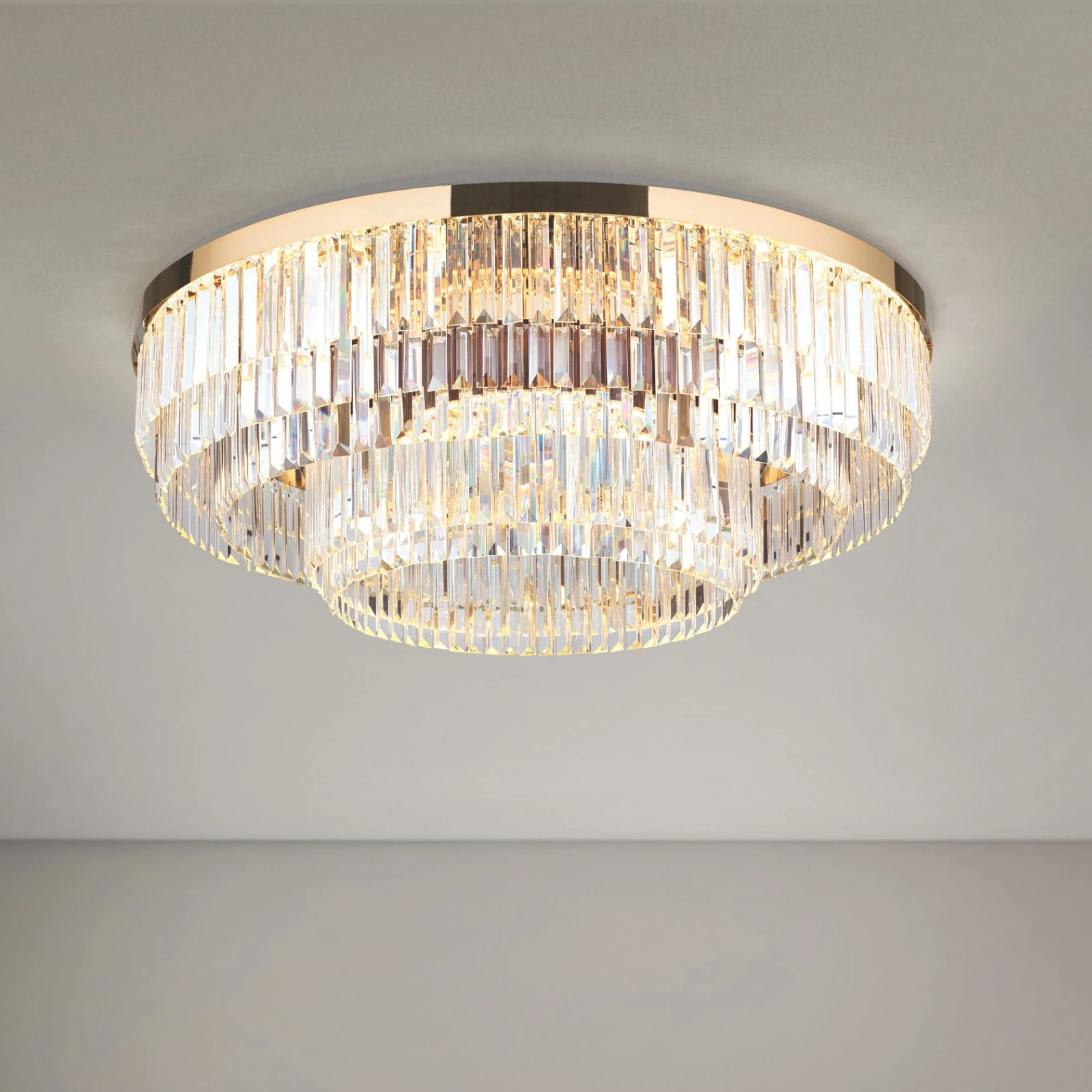 LED kristalni plafonski luster PRISM, 24-karatno pozlaćen, Ø 95 cm