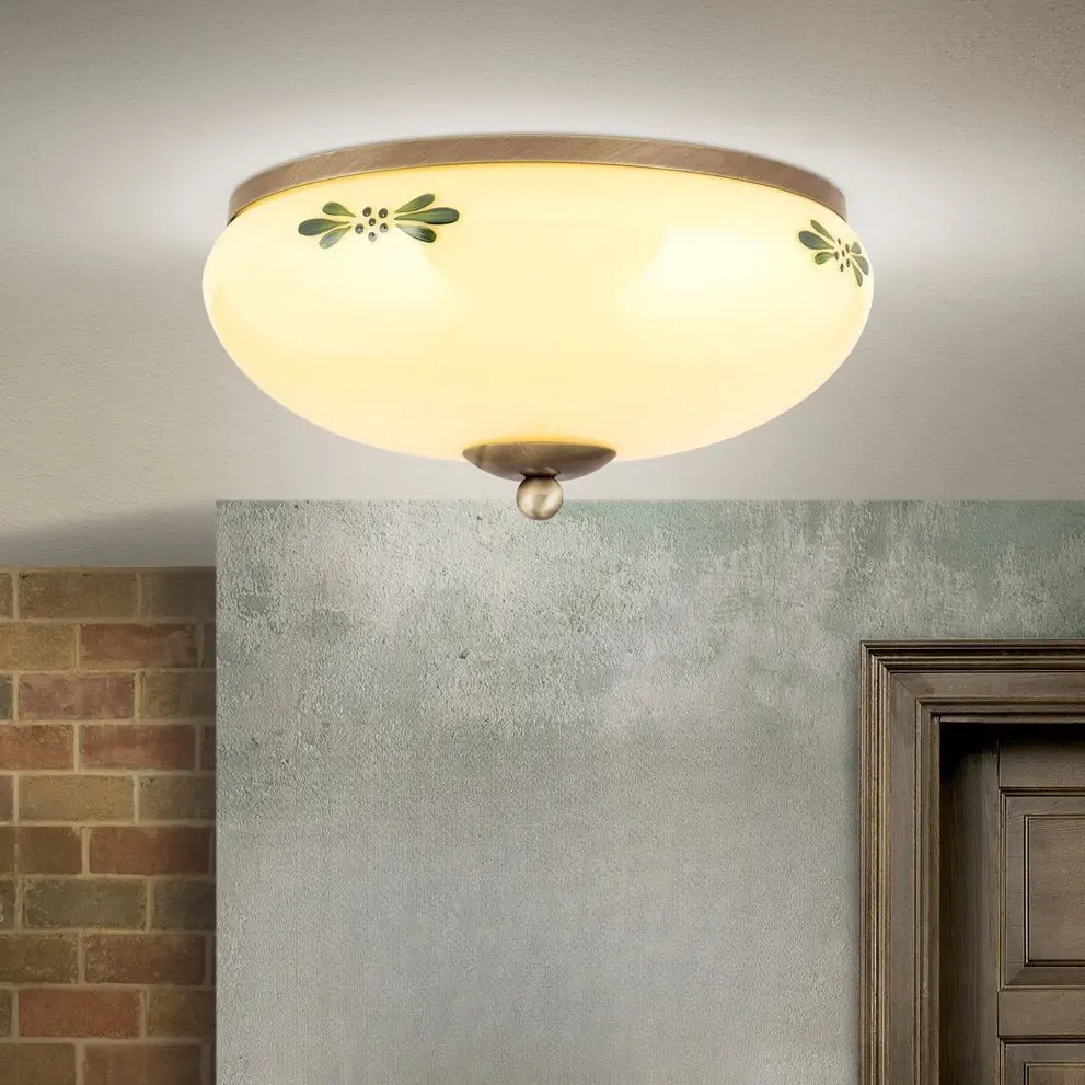 Plafonska lampa LANDHAUS, patina, sa zelenom dekoracijom, sa ukrasnim dugmetom, Ø 28 cm