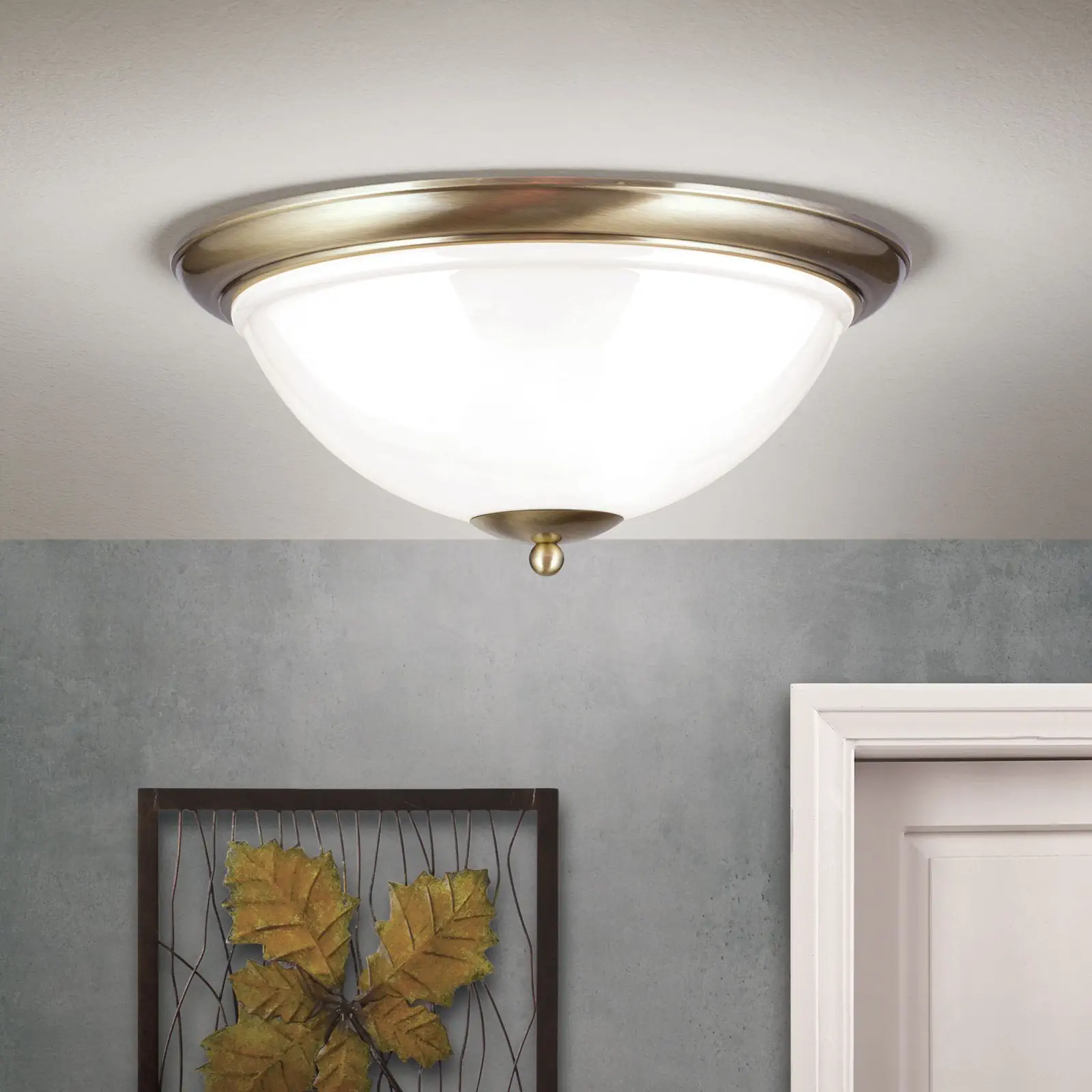 Plafonska lampa AUSTRIAN OLD LAMP, patina, sa opalnim staklom, sa ukrasnim dugmetom, Ø 50 cm