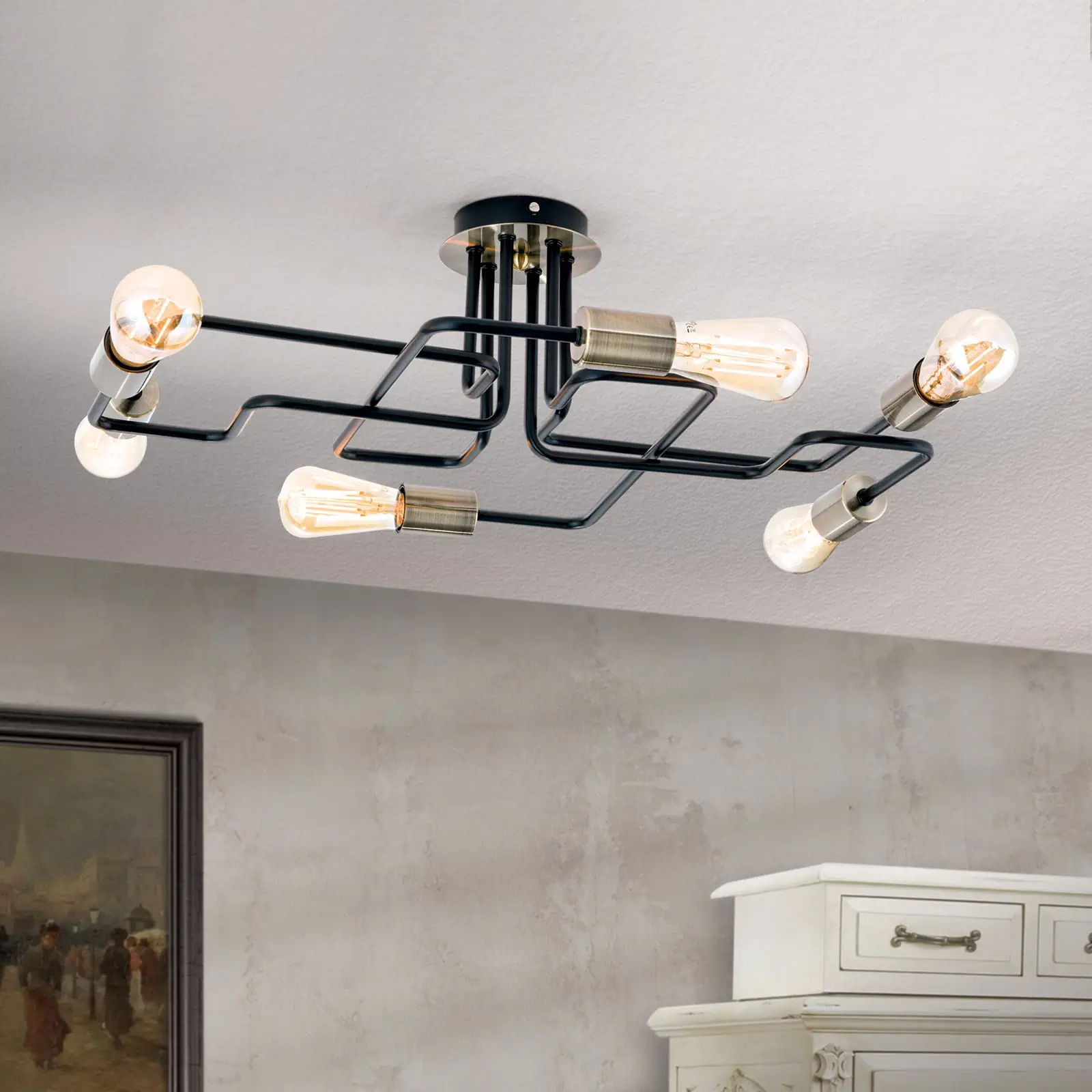 Plafonska lampa JAILHOUSE, patina crna, sa 6 izvora svetla