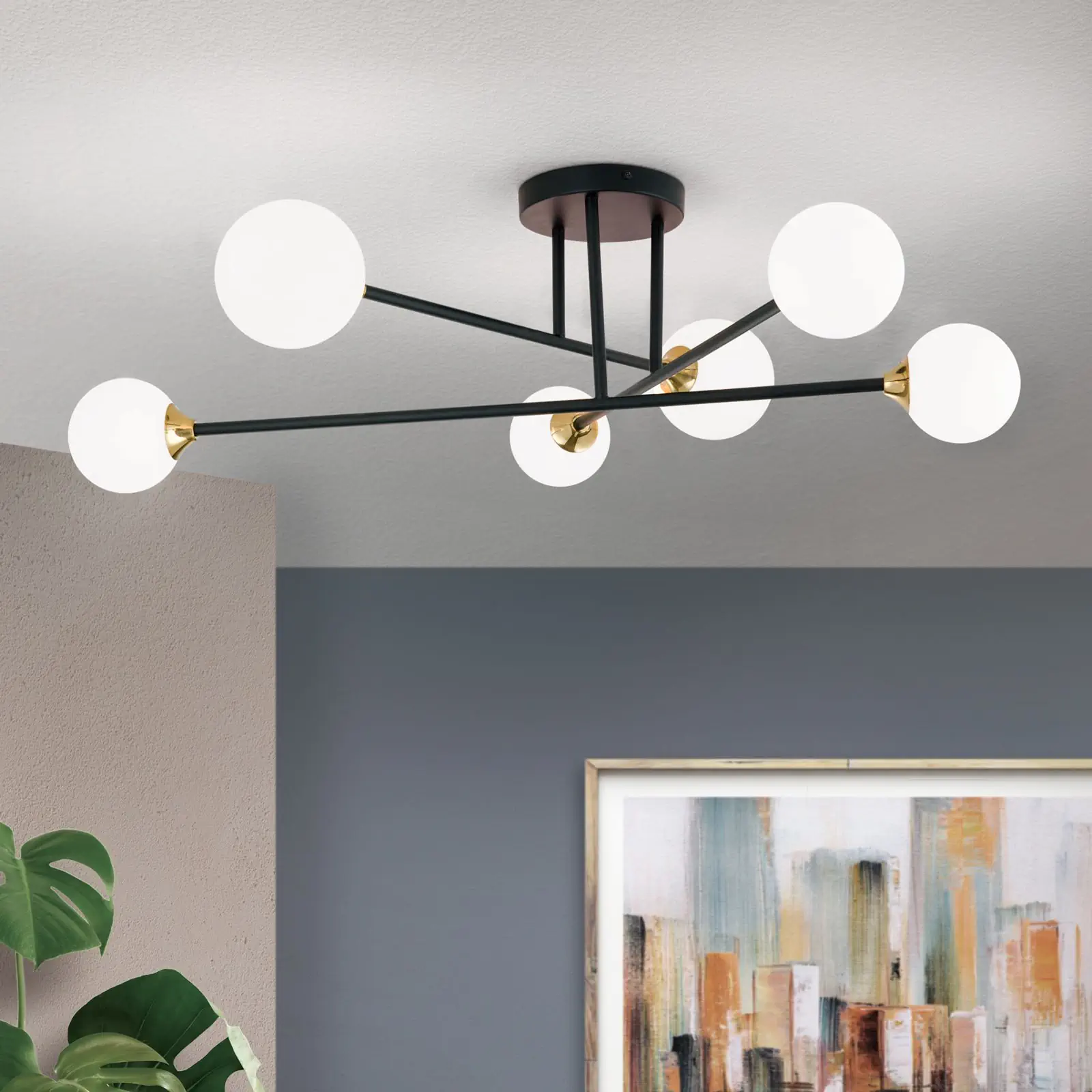 Plafonska lampa SNOWWHITE, 6 izvora svetla, crni mesing