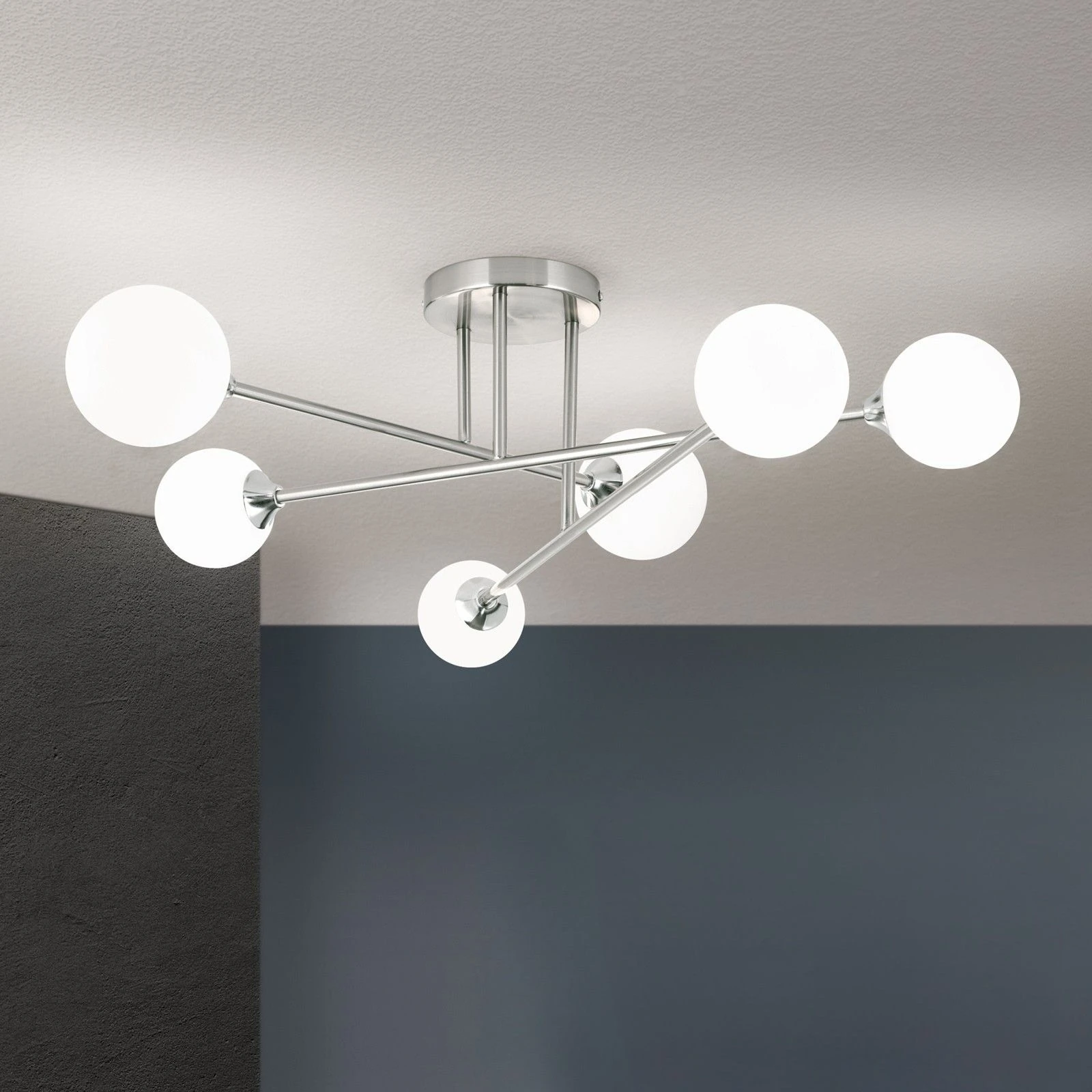 Plafonska lampa SNOWWHITE, 6 izvora svetla, saten hrom