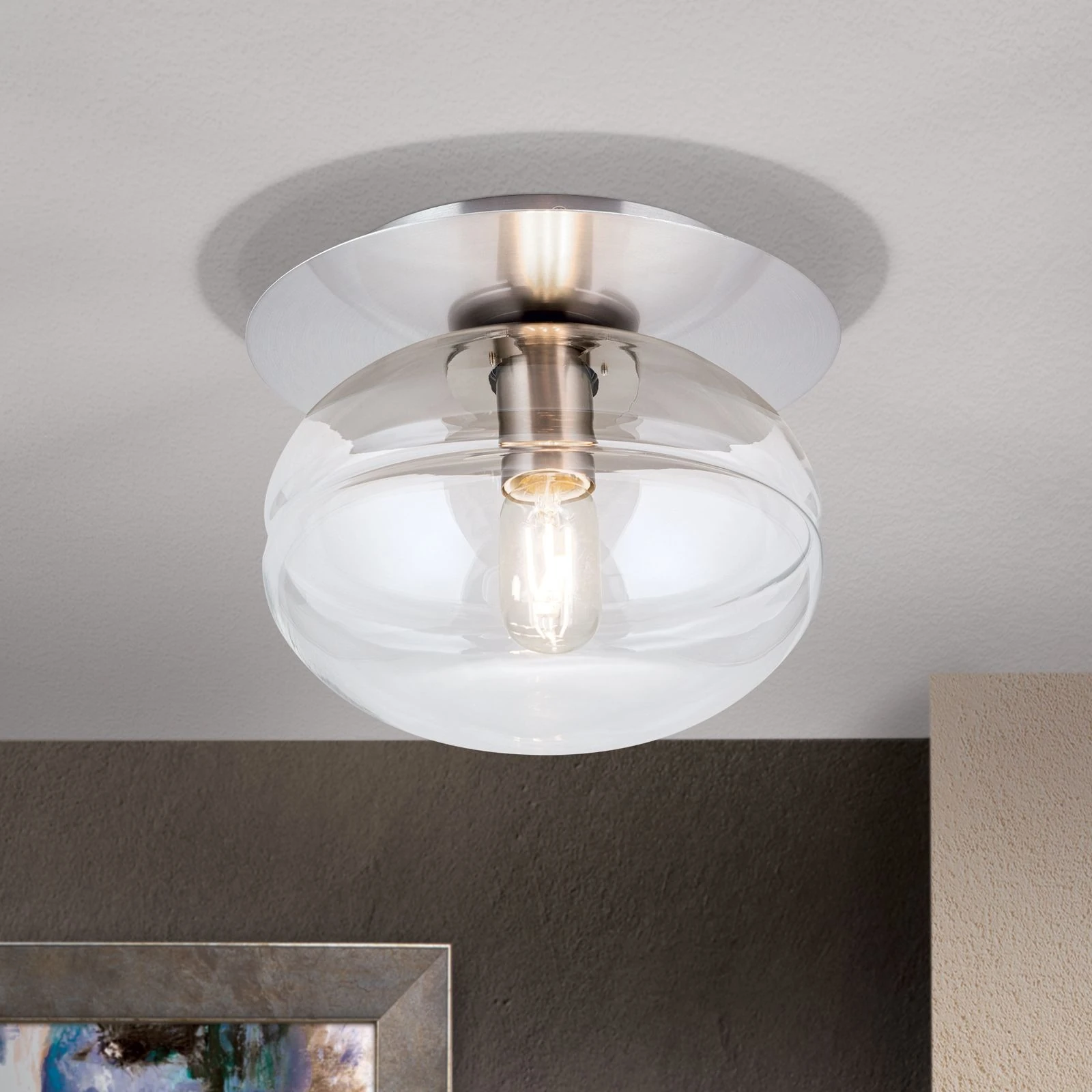 Plafonska lampa RICHARD, 1 izvor svetla, saten hrom, providna