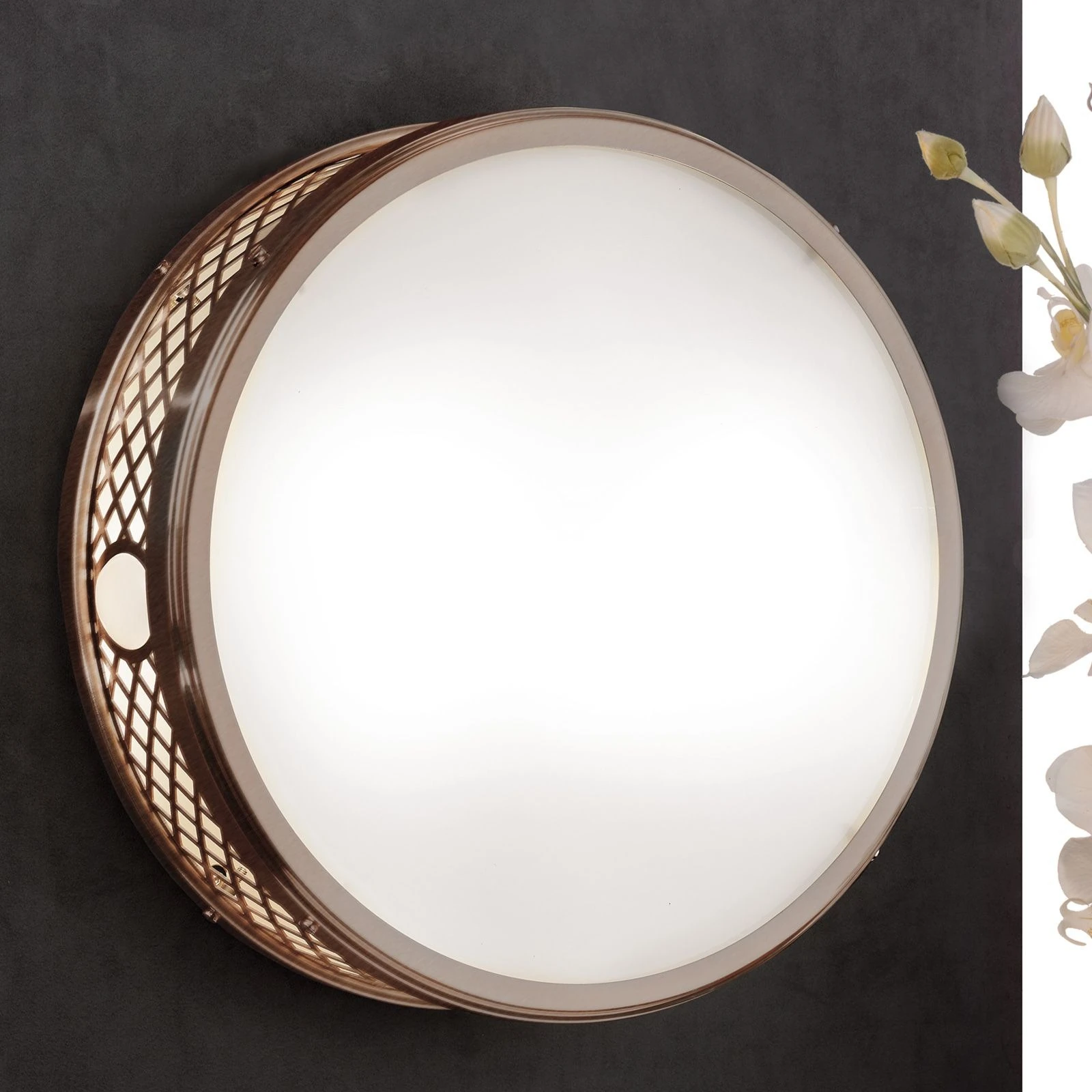 Plitka plafonska lampa ALT WIEN, antik mesing, 40 cm