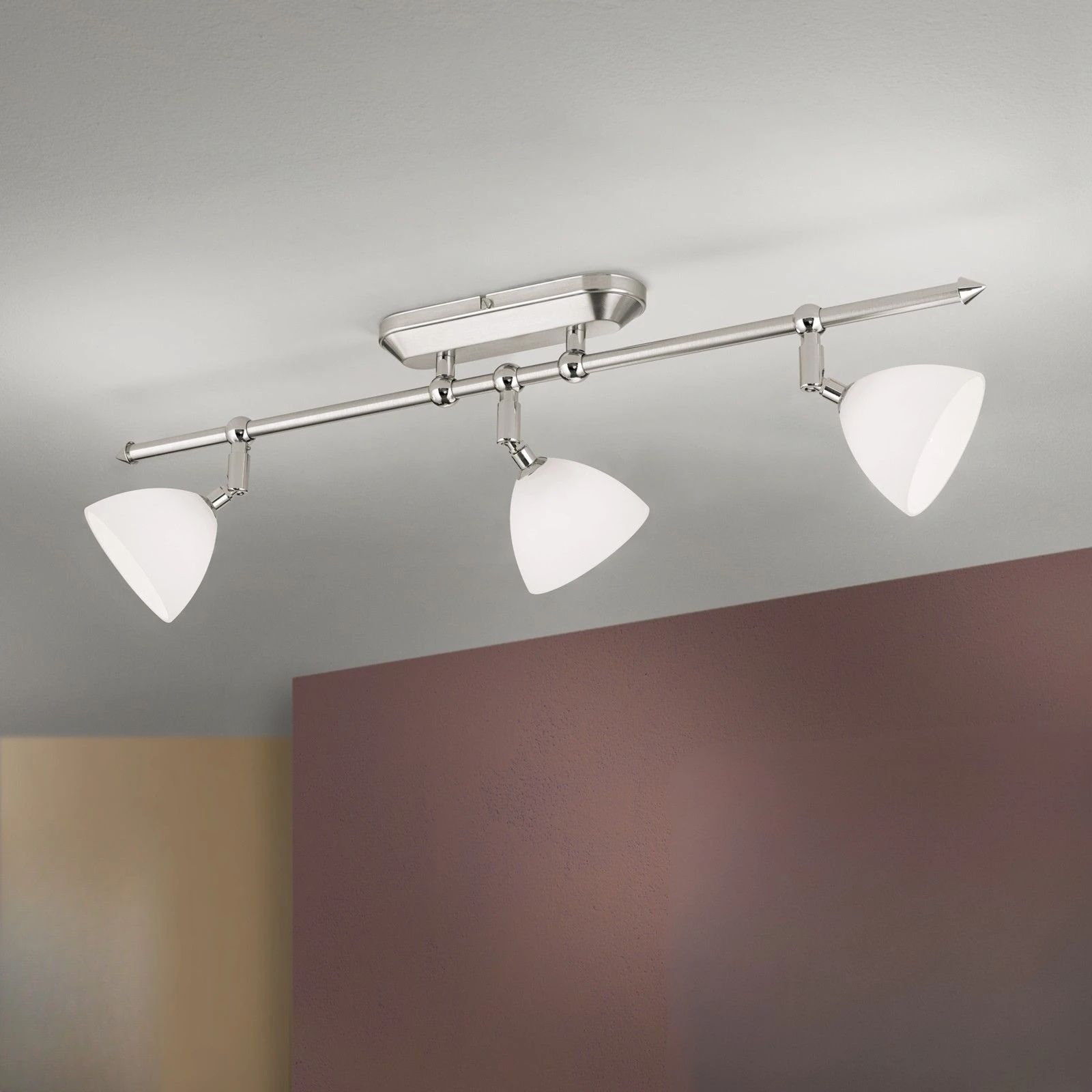 Spot lampa OPALDESIGN, 3 glave, satin hrom, opalno staklo