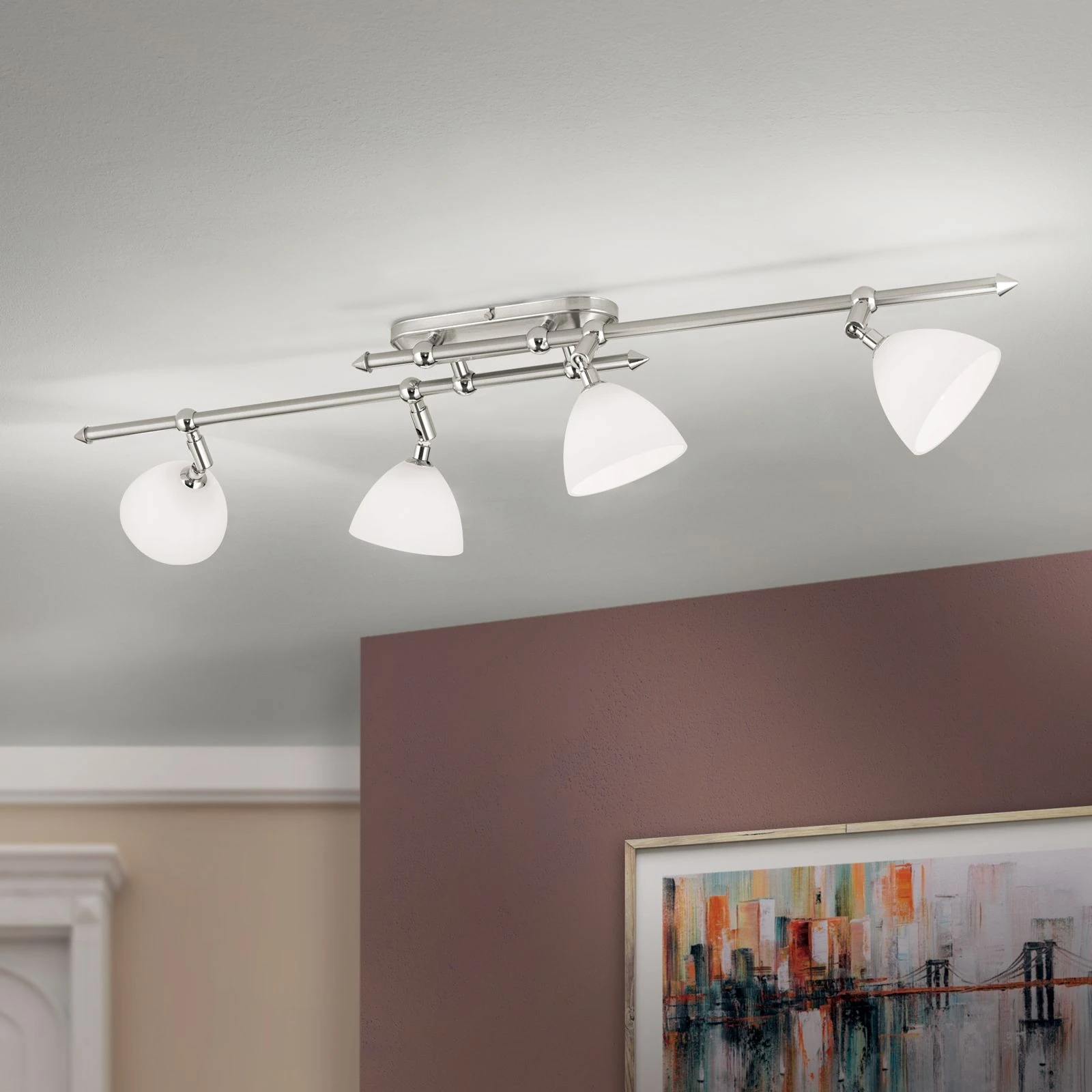 Spot lampa OPALDESIGN, 4 glave, satin hrom, opalno staklo