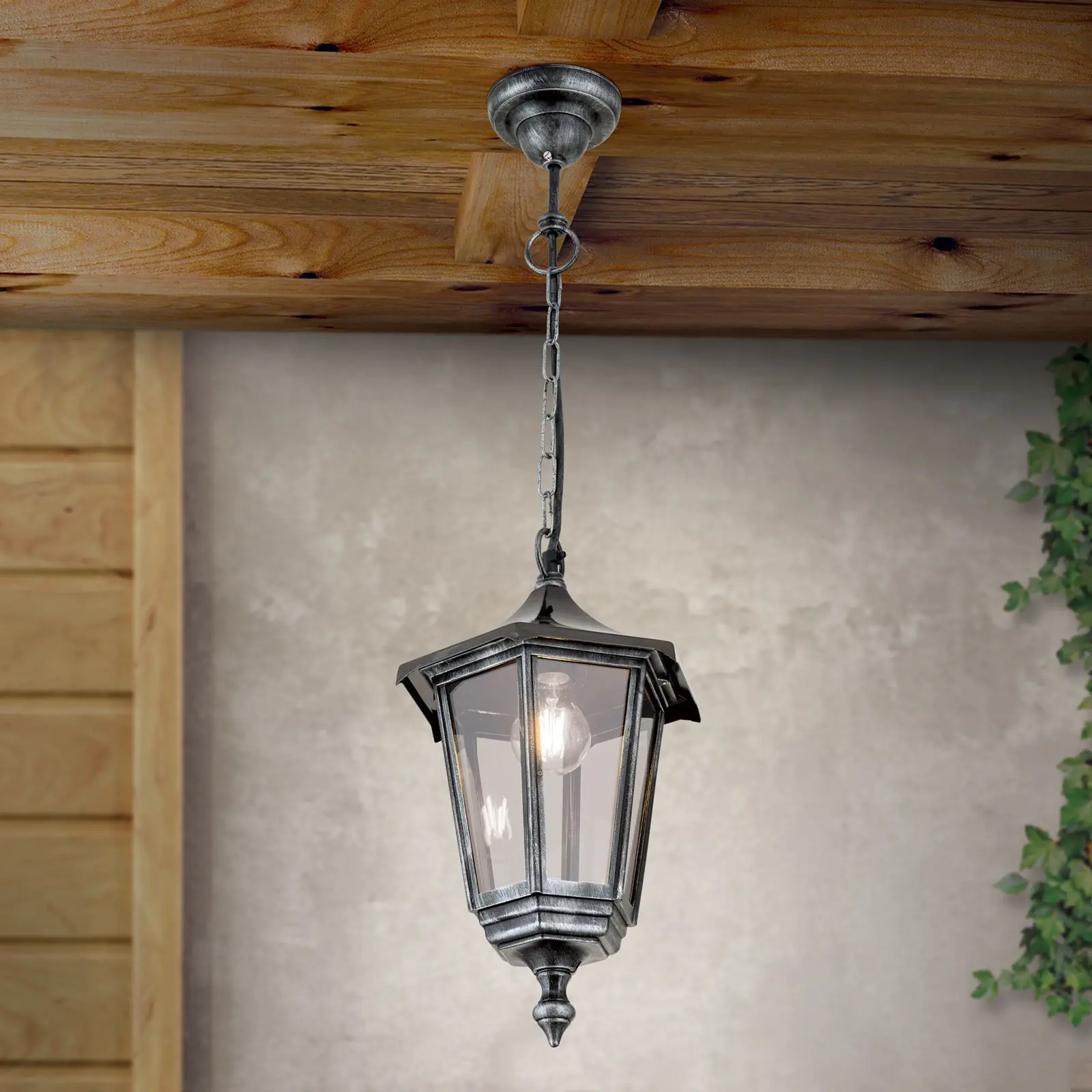 Spoljašnja viseća lampa HERMINE, crno-srebrna