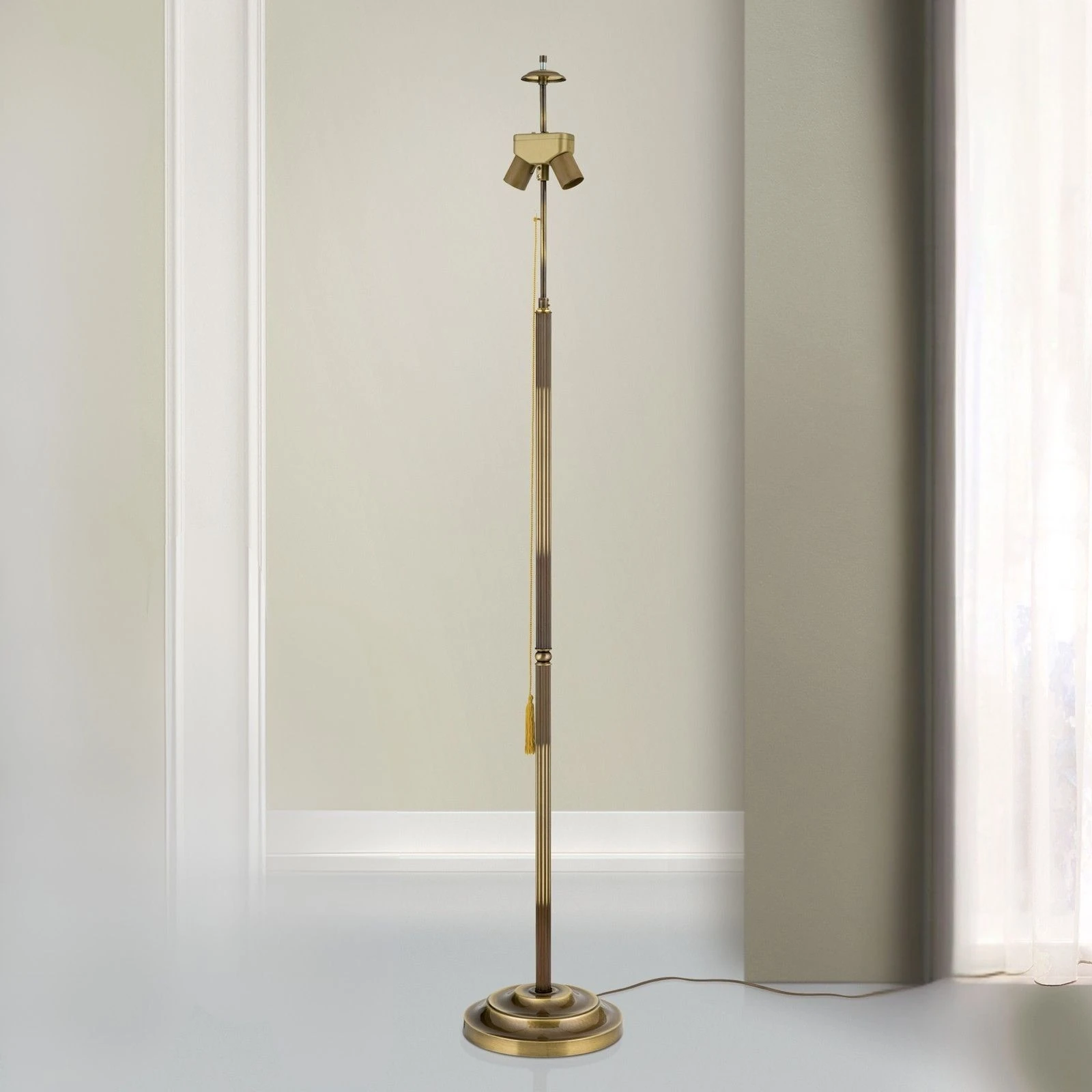 Podna lampa bez abažura, sjajni mesing, visina 152 cm