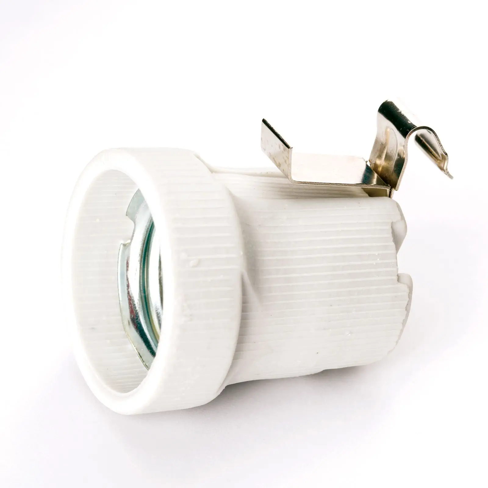 Grlo za sijalicu E27 sa bočnom stezaljkom i uzemljenjem, 48 mm, belo