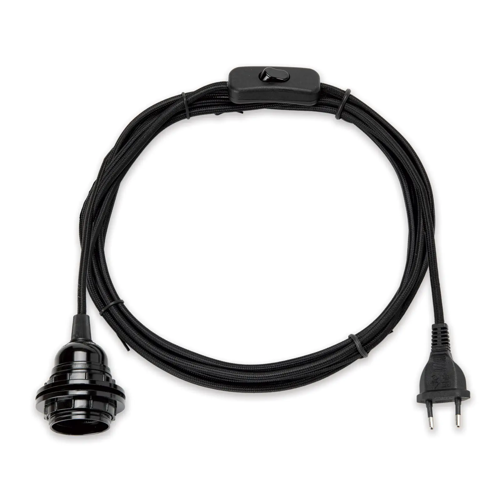 Priključni kabl E27, prekidač, 4 m, crni